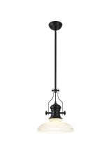 Peninaro 1 Light Pendant E27 With 30cm Round Glass Shade, Matt Black/Clear