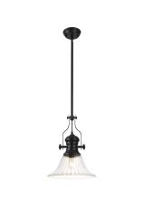 Peninaro 1 Light Pendant E27 With 30cm Bell Glass Shade, Matt Black/Clear