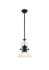 Peninaro 1 Light Multi Height Pendant E27 With 30cm Cone Glass Shade, Matt Black/Clear
