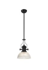 Peninaro 1 Light Multi Height Pendant E27 With 30cm Dome Glass Shade, Matt Black/Clear