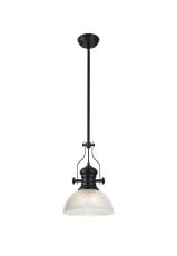 Peninaro 1 Light Pendant E27 With 30cm Dome Glass Shade, Matt Black/Clear