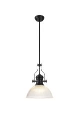 Peninaro 1 Light Pendant E27 With 38cm Dome Glass Shade, Matt Black/Clear
