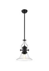 Peninaro 1 Light Multi Height Pendant E27 With 30cm Smooth Bell Glass Shade, Matt Black/Clear