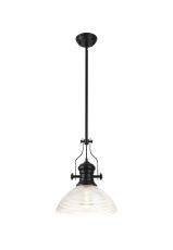 Peninaro 1 Light Multi Height Pendant E27 With 33.5cm Prismatic Glass Shade, Matt Black/Clear
