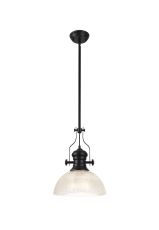 Peninaro 1 Light Multi Height Pendant E27 With 30cm Prismatic Glass Shade, Matt Black/Clear