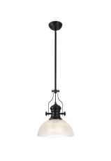 Peninaro 1 Light Pendant E27 With 30cm Prismatic Glass Shade, Matt Black/Clear