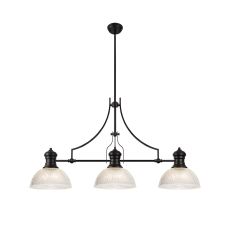 Peninaro 3 Light Linear Multi Height Pendant E27 With 30cm Dome Glass Shade, Matt Black, Clear
