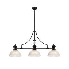 Peninaro 3 Light Linear Pendant E27 With 30cm Dome Glass Shade, Matt Black, Clear