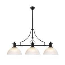 Peninaro 3 Light Linear Multi Height Pendant E27 With 38cm Dome Glass Shade, Matt Black, Clear