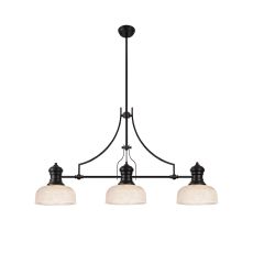 Peninaro 3 Light Linear Multi Height Pendant E27 With 26.5cm Prismatic Glass Shade, Matt Black, Clear