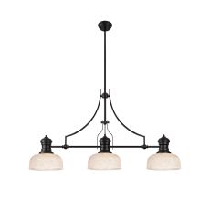 Peninaro 3 Light Linear Pendant E27 With 26.5cm Prismatic Glass Shade, Matt Black, Clear