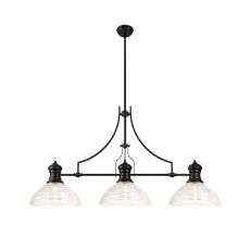 Peninaro 3 Light Linear Multi Height Pendant E27 With 33.5cm Prismatic Glass Shade, Matt Black, Clear