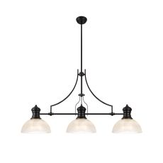 Peninaro 3 Light Linear Multi Height Pendant E27 With 30cm Prismatic Glass Shade, Matt Black, Clear
