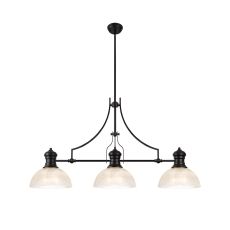 Peninaro 3 Light Linear Pendant E27 With 30cm Prismatic Glass Shade, Matt Black, Clear