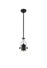 Peninaro Multi Height Pendant With 38cm Flat Round Shade, 1 x E27, Matt Black/Clear Glass