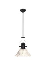 Peninaro Multi Height Pendant With 38cm Patterned Round Shade, 1 x E27, Matt Black/Clear Glass Item Weight: 6.5kg