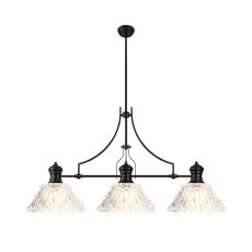 Peninaro Linear Pendant With 38cm Patterned Round Shade, 3 x E27, Matt Black/Clear Glass Item Weight: 19.1kg