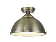 Peninaro 31cm Flush Ceiling Fitting, 1 x E27, Antique Brass / Frosted Glass