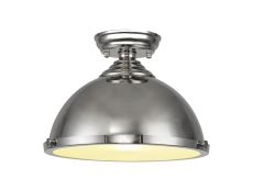 Peninaro 31cm Flush Ceiling Fitting, 1 x E27, Polished Nickel / Frosted Glass