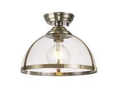 Peninaro 30cm Flush Ceiling Fitting, 1 x E27, Antique Brass / Clear