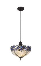 Pizza 1 Light Uplighter Pendant E27 With 30cm Tiffany Shade, Blue/Clear Crystal/Black