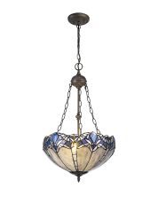 Pizza 2 Light Uplighter Pendant E27 With 40cm Tiffany Shade, Blue/Clear Crystal/Aged Antique Brass