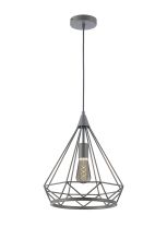Radoroot 35cm Large Diamond Pendant, 1 x E27, Matt Grey