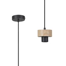 Konos 10cm Suspension (FRAME ONLY), 1 x E27, Matt Black / Teak / Black Fabric