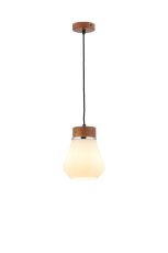 Konos 18cm 1 Light Pendant E27, Withe Opal Glass Walnut / Opal / Matt Black / Black Fabric