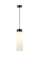 Konos 13cm 1 Light Pendant E27, With Large Opal Cylindrical Cone Glass Black Marble / Opal / Black / Black Fabric