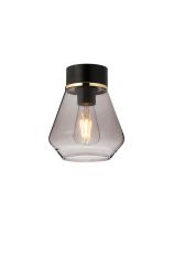 Konos 18cm 1 Light Ceiling E27, Withe Smoke Glass Shade Matt Black / Smoke