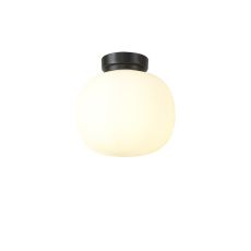 Horus Small Oval Ball Flush Fitting 1 Light E27 Matt Black Base With Frosted White Glass Globe