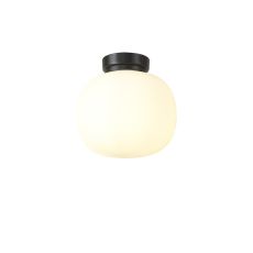 Horus 19cm Small Oval Ball Flush Fitting 1 Light E27 Matt Black Base With Frosted White Glass Globe