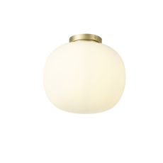 Schell Medium Oval Ball Flush Fitting 1 Light E27 Satin Gold Base With Frosted White Glass Globe