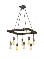 Sciroppo Square Wood Pendant, 8 x E27, Medium Oak/Antique Brass