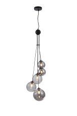 Monza 27cm Pendant, 5 x G9, Satin Black, Smoke Plated Glass