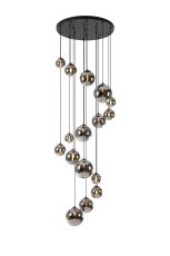 Monza 60cm Pendant, 16 x G9, Satin Black, Chrome Plated Glass