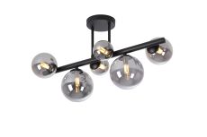 Monza Semi Flush Ceiling Light, 6 x G9, Satin Black, Smoke Plated Glass