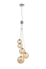 Monza 27cm Pendant, 5 x G9, Satin Nickel, Amber Plated Glass