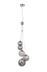 Monza 27cm Pendant, 5 x G9, Satin Nickel, Smoke Plated Glass