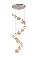 Monza 60cm Pendant, 16 x G9, Satin Nickel, Amber Plated Glass