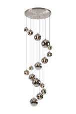Monza 60cm Pendant, 16 x G9, Satin Nickel, Chrome Plated Glass