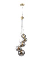 Monza 27cm Pendant, 5 x G9, Satin Gold, Chrome Plated Glass