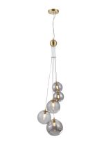Monza 27cm Pendant, 5 x G9, Satin Gold, Smoke Plated Glass