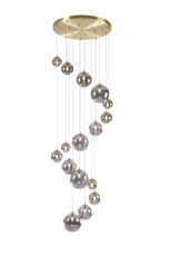 Monza 60cm Pendant, 16 x G9, Satin Gold, Smoke Plated Glass