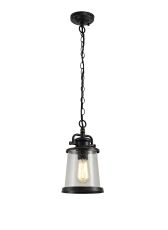 Semearia Pendant, 1 x E27, Black/Gold With Seeded Clear Glass, IP54, 2yrs Warranty