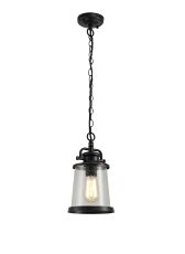 Semearia 17cm Pendant, 1 x E27, Black/Gold With Seeded Clear Glass, IP54, 2yrs Warranty