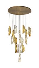 Succo 82cm Pendant 5m 21 x G9, Brass Metal Shade & Cognac Glass Item Weight: 24.9kg