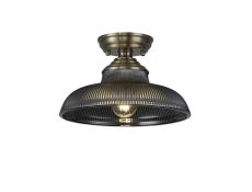Amara 1 Light Flush Ceiling E27 With Round 30cm Glass Shade Antique Brass/Smoked