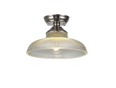 Amara 1 Light Flush Ceiling E27 With Round 30cm Glass Shade Polished Nickel/Clear
